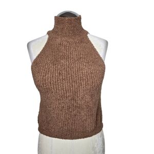 Brown Ribbed Fuzzy Turtleneck Sweater Top M